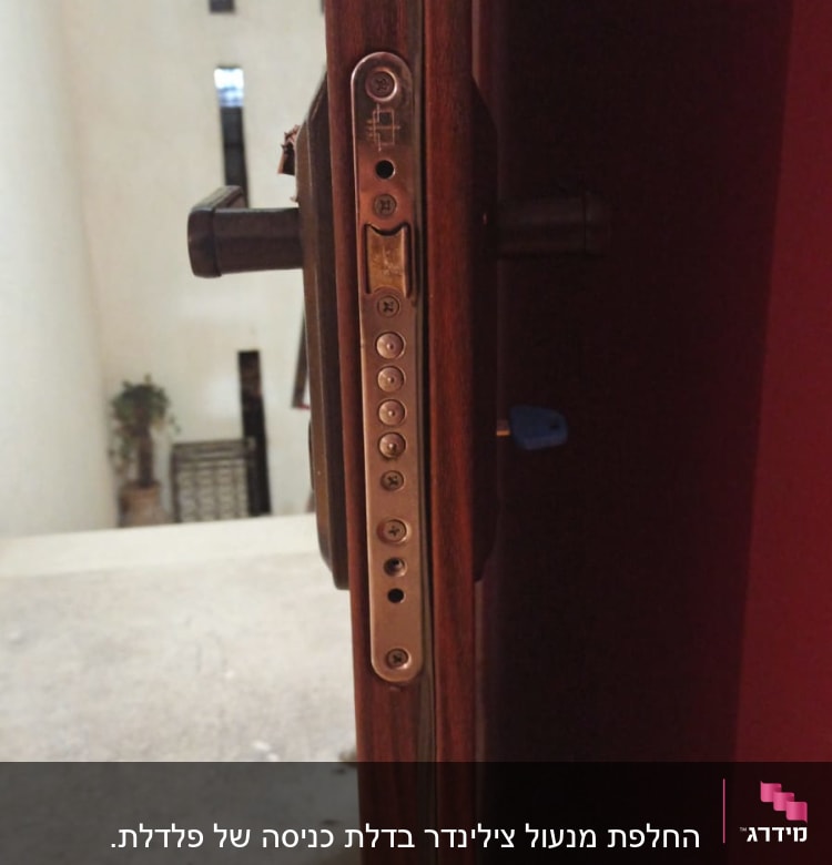 מנעול דלת עם בריחים ומפתח כחול